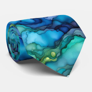 Tiefe ozeanische abstrakte Formen in Teal und blau Krawatte