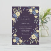 Tiefe Pflaume Gelbe Blätter Hochzeit Einladung (Stehend Vorderseite)