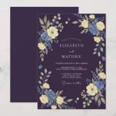 Tiefe Pflaume Gelbe Blätter Hochzeit Einladung (Vorne/Hinten)