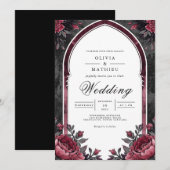 Tiefe Pflaumen-Blumen-Torbogen-Hochzeit Einladung (Vorne/Hinten)