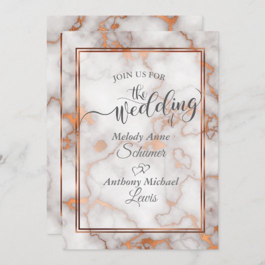Tiefe Rose Gold/Kupfer-Marmorkalligraphie Einladung (Vorne/Hinten)