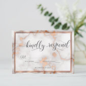 Tiefe Rose Gold/Kupfer-Marmorkalligraphie RSVP Karte (Stehend Vorderseite)