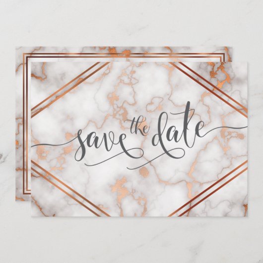 Tiefe Rose Gold/Kupfer-Marmorkalligraphie Save The Date (Vorne/Hinten)