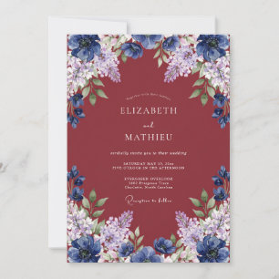 Tiefe Rost Saphir Blütenblatt Hochzeit Einladung