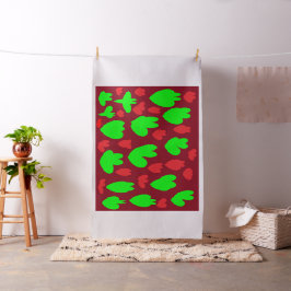 Tiefe Rot mit leuchtend grünen Formen Kunst entwor Stoff