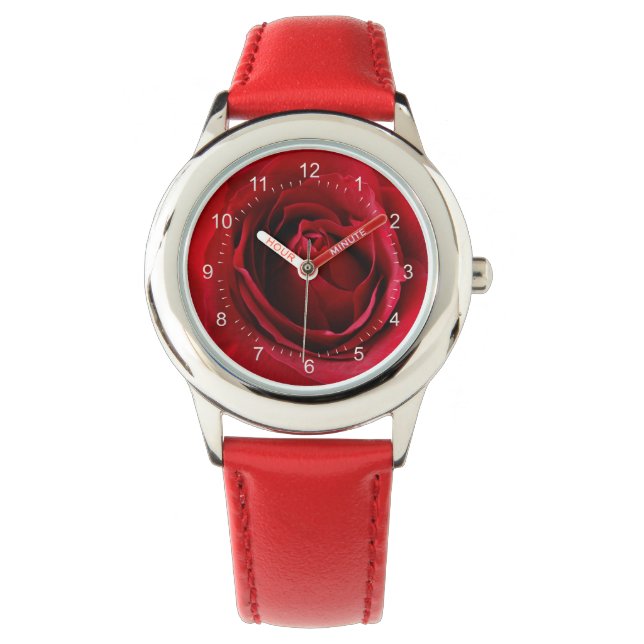 tiefe rote Rose Armbanduhr (Vorderseite)