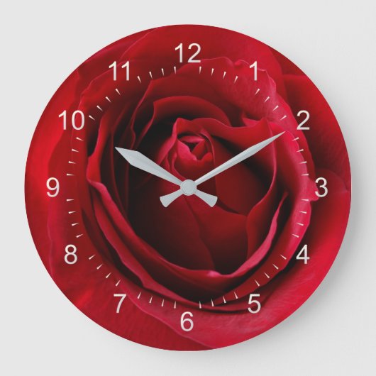 tiefe rote Rose Große Wanduhr (Vorderseite)