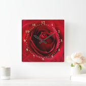 tiefe rote Rose Quadratische Wanduhr (Zuhause)