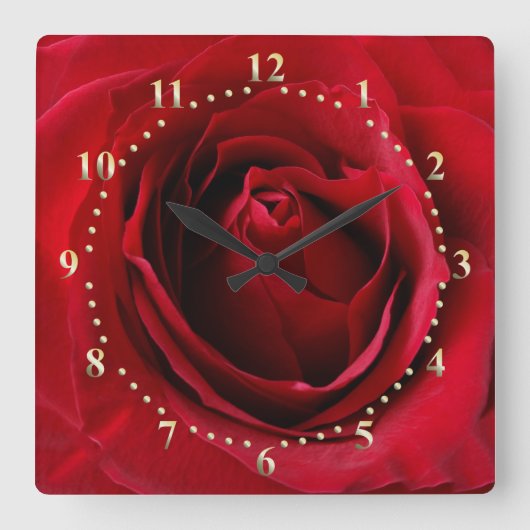 tiefe rote Rose Quadratische Wanduhr (Vorderseite)