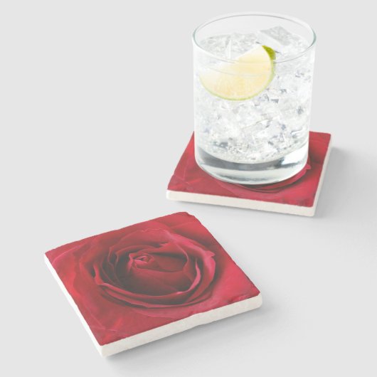 tiefe rote Rose Steinuntersetzer (Seitenansicht)