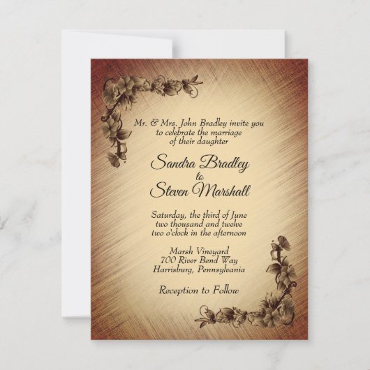 Tiefe rustikale Blume Hochzeitsfeiern Einladung (Vorderseite)