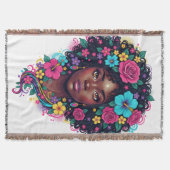 Tiefe schwarze Frau mit hellen Blumen im Afro Decke (Vorderseite)