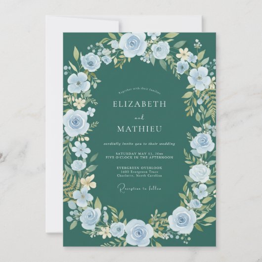 Tiefe Teal-Aquarell-Hochzeit Einladung (Vorderseite)