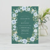 Tiefe Teal-Aquarell-Hochzeit Einladung (Stehend Vorderseite)
