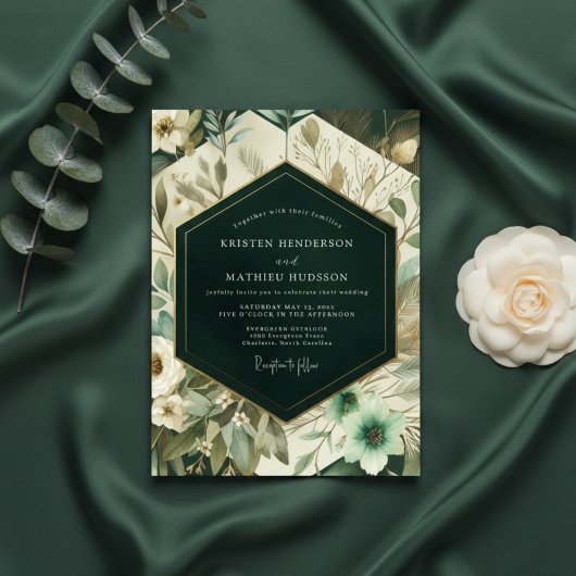 Tiefe Teal-Blumen-Waldhochzeit Einladung