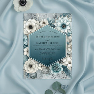 Tiefe Teal-Blüten-Hochzeit Romantik Einladung
