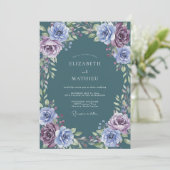 Tiefe Teal-Lavendel-Hochzeit Einladung (Stehend Vorderseite)