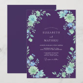 Tiefe Veilchen-Mint-Hochzeit Einladung (Vorne/Hinten)