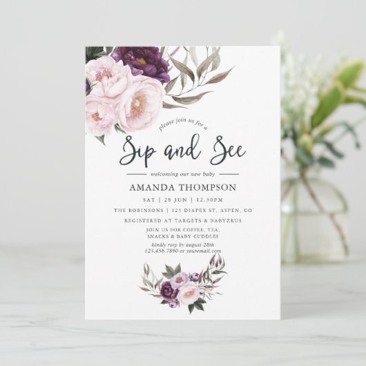 Tiefe Velvet, Blumensippe und sehen Einladung (Stehend Vorderseite)