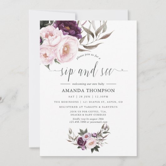 Tiefe Velvet, Blumensippe und sehen Einladung (Vorderseite)