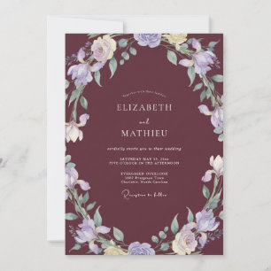 Tiefe Wein-Lila-Kranz-Hochzeit Einladung