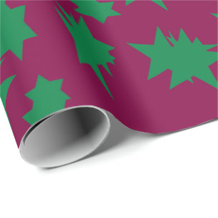 Tiefenpflaume mit grünen Sternen prägt Weihnachten Geschenkpapier