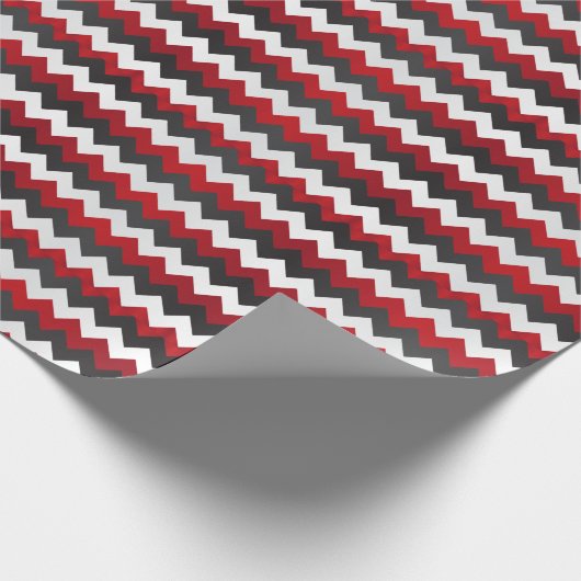 Tiefenrot, Schwarz und Weiß Zickzack Geschenkpapier (Ecke)
