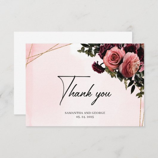 Tiefer roter Märchenmaul, weißbordeauxroter Rahmen Dankeskarte (Vorne/Hinten)