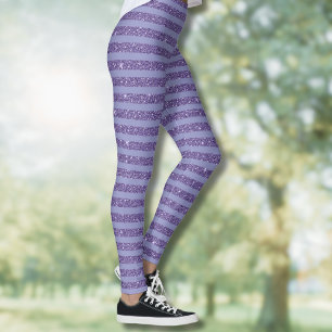 Tiefes Amethyst Glitter Style Horizontale Streifen Leggings