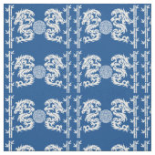 Tiefes Blau mit Drachen und Bambus Stoff (Muster)