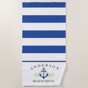 Tiefes blauer Streifen-personalisiertes Strandtuch