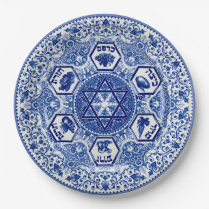 Tiefes blaues Passahfest Seder verzierte 9 Pappteller