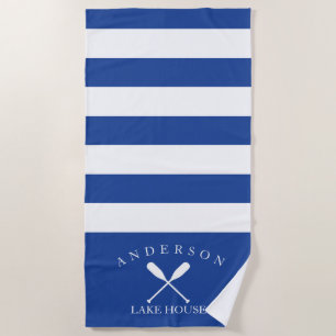 Tiefes blaues Stripe personalisiertes See-Haus Strandtuch
