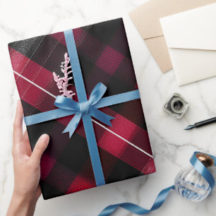 Tiefes Burgunder-Schwarz-Wein-Dunkelrotes Karomust Geschenkpapier
