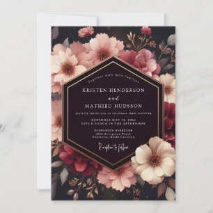 Tiefes Burgunderrot Florales Opulentes Hochzeitsde Einladung