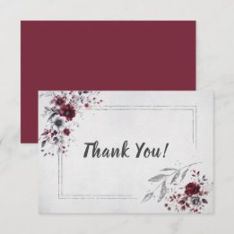 Tiefes Burgunderrot Silber Grau Aquarell Floral Ma Dankeskarte