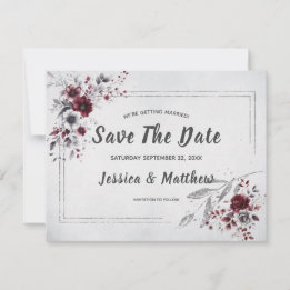 Tiefes Burgunderrot Silber Grau Aquarell Floral Ma Save The Date
