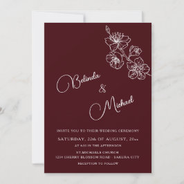 Tiefes Burgunderrot Weiß Floral | Lässige Hochzeit Einladung