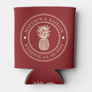 Tiefes Cranberry Ananas Hochzeitskamm & Namen Dosenkühler