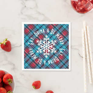 Tiefes Indigo, Aqua, Rot und Blautöne Kariert Serviette
