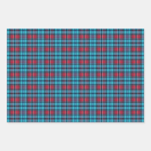 Tiefes Indigo, Aqua, Rot und Blautöne Karo Geschenkpapier Set (Vorderseite 3)