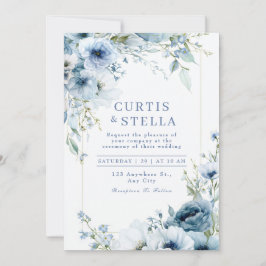 Tiefes Indigo-Aquarellblaue Rosenrand-Hochzeit Einladung