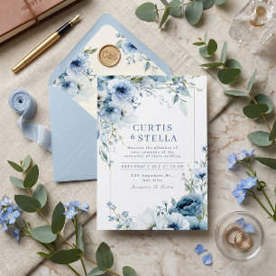 Tiefes Indigo-Aquarellblaue Rosenrand-Hochzeit Einladung