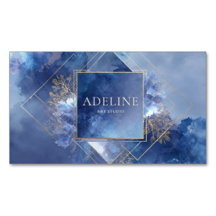 Tiefes Indigo Gold Geometrisch Abstrakt Himmlisch Magnetische Visitenkarte