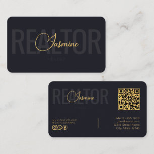 Tiefes Indigo Schwarz Gold Modernes Monogramm QR R Visitenkarte