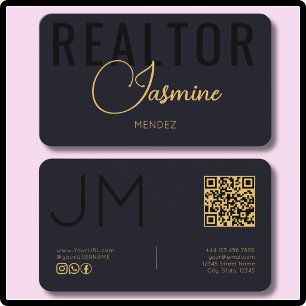 Tiefes Indigo Schwarz Gold Modernes Monogramm QR R Visitenkarte