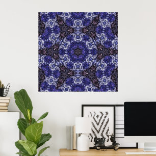Tiefes Indigo-Wirbel-Mandala mit fließenden Muster Poster