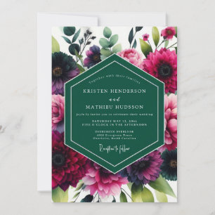 Tiefes Magenta Botanische Romantische Hochzeit Einladung