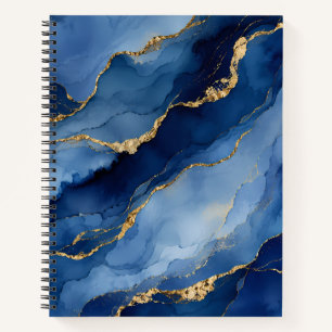 Tiefes Marineblau und Gold Alcohol Ink Agat-Textur Notizblock