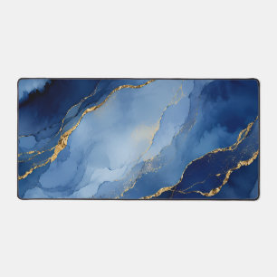 Tiefes Marineblau und Gold Alcohol Ink Agat-Textur Schreibtischunterlage